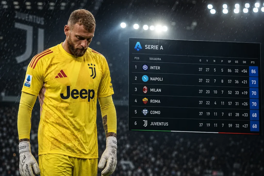 Di Gregorio portiere della Juventus in divisa gialla, guardingo durante la partita in Serie A
