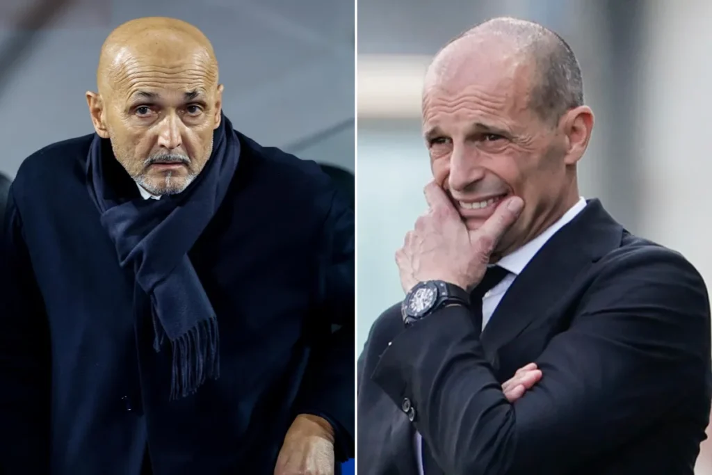 Luciano Spalletti in panchina con sciarpa blu, ritratto di allenatore in Serie A