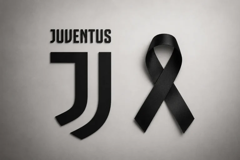 Logo Juventus e nastro nero lutto, commemorazione della scomparsa della madre di Luciano Spalletti