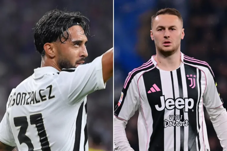 Nico Gonzalez in maglia Juventus bianconera con numero 33 durante una partita