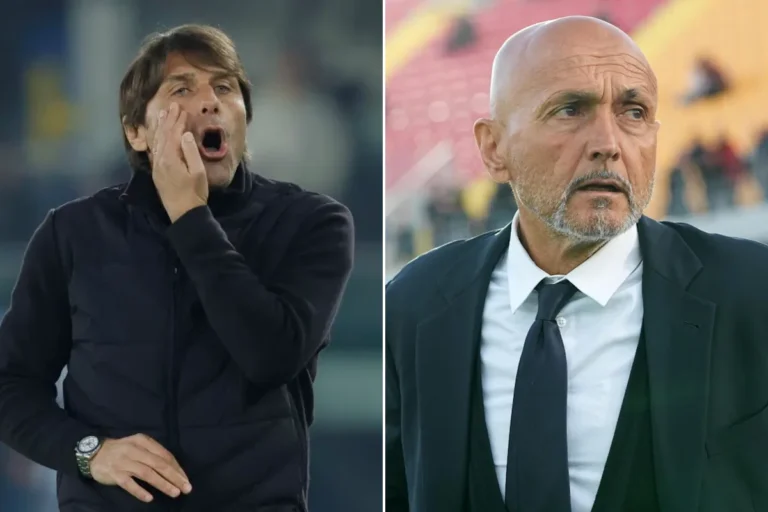 Antonio Conte durante una partita del Napoli (sulla sinistra), Spalletti durante una partita della Juventus (sulla destra)